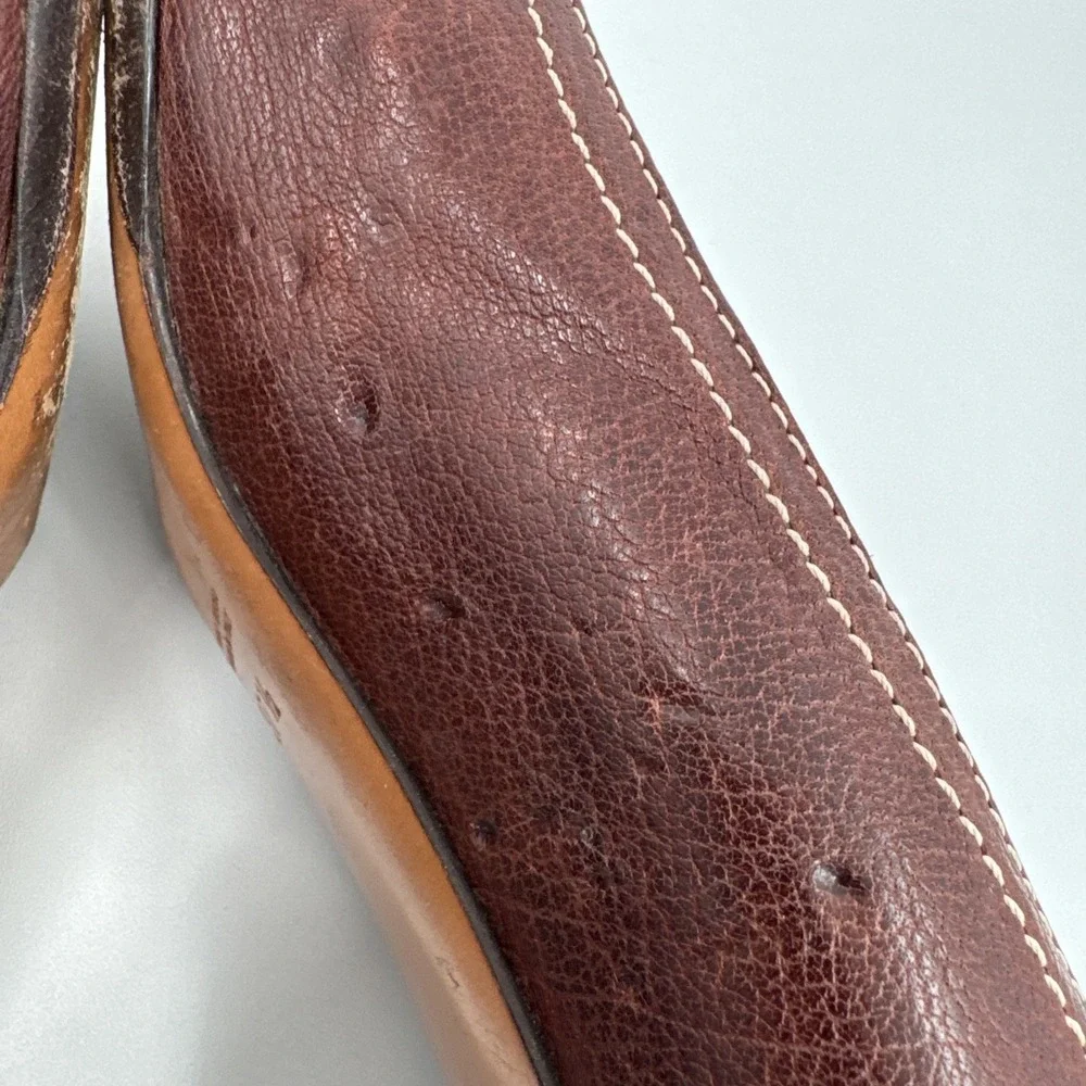 Ballin VTG Brown‎ Leather Kitten Heel 37.5 Italy Studded Fringe Metal Classic